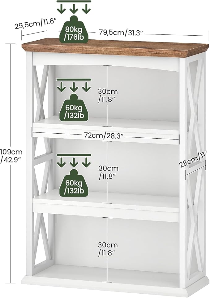 CHOEZON 4-Tier Bookcase, 42.9" Floor Standing Organizer Shelf, Corner Book Stand, Metal Frame, for Study, Bedroom, Living Room, White and Walnut TSJ01WL