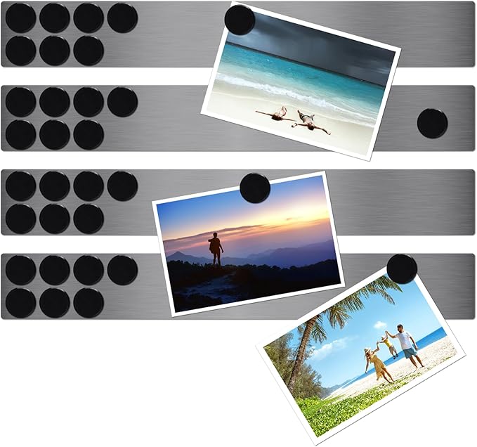 Lockways Magnetic Whiteboard Strip Set 4 Pieces 2 x 15 Inch Bulletin Board bar, Silver Stainless, Adhesive Backing Memo Board for Office, Magnetic Calendar, Photos, Name Cards & Papers