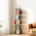 SpaceAid 5 Tier Rotating Bookshelf Tower, 360 Display Stackable Spinning Bookcase, Space Saving Revolving Round Book Shelf, Floor Standing Swivel Corner Organizer, Brown Wood