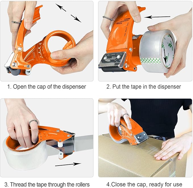 BOMEI PACK Metal Packing Tape Dispenser, 2inch Heavy Duty Handheld Heavy Duty Tape Holder, 2Pcs, Orange + Blue