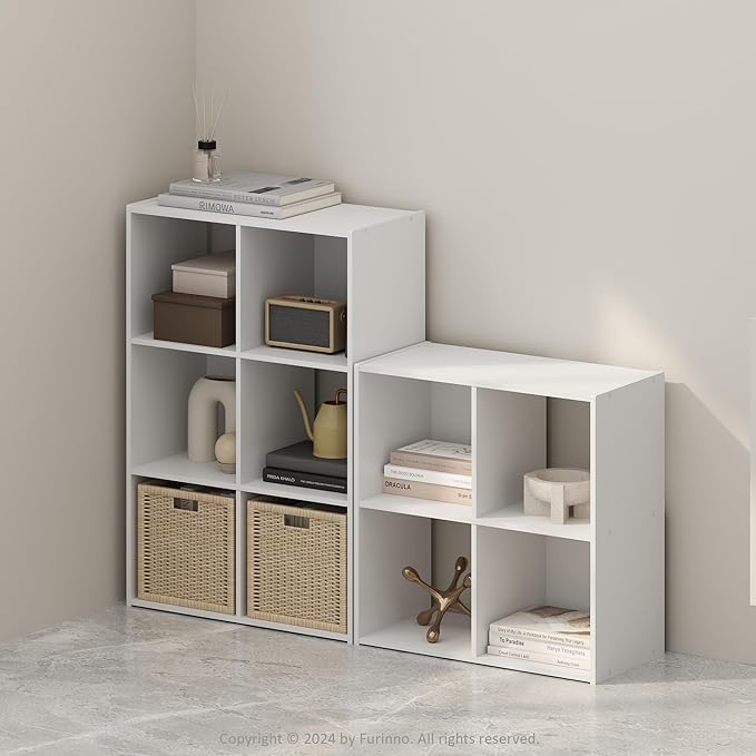 Furinno PELLI Book Shelf, 4-Cube Bookshelf, Cube Storage Organizer Bookcase, 11.7 x 23.7 x 23.8, for Living Room, Bedroom, Home Office, White