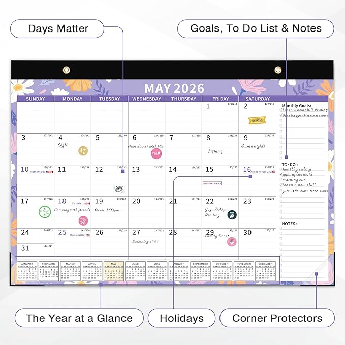 Ospelelf 2026-2027 Calendar Magnetic Desk Wall Desktop Monthly Planner from January 2026 - June 2027 Large To Do Pad with Plastic Cover for Office 17" X 12" Ditsy Floral