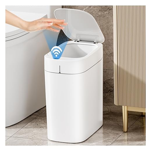 MOPALL Automatic Motion Sensor Bathroom Trash Can with Lid, 3.5 Gallon Touchless Garbage Can, IPX5 Waterproof Smart Small Waste Basket for Bedroom Kitchen Office