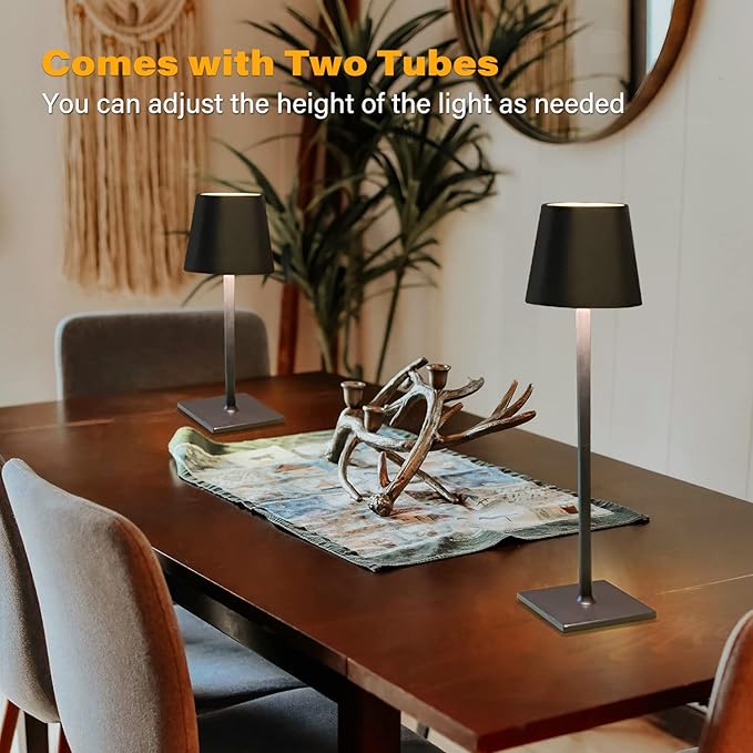 CHLORANTHUS 2 Pack Cordless Table Lamps, 3 Colors Stepless Dimming, 5000mAh Rechargeable Battery LED Desk Lamp for Bedroom/Couple Dinner/Desk/Cafe/Dining Room/Terrace
