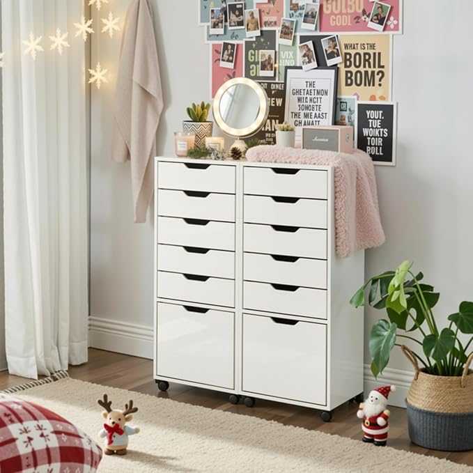 TUSY Mobile File Cabinet, 5-Drawer Storage Cabinet, Vertical Rolling Storage Organizer Chest with Wheels & Anti-Tip Kit, for Home Office, Craft Room, Bedroom, White