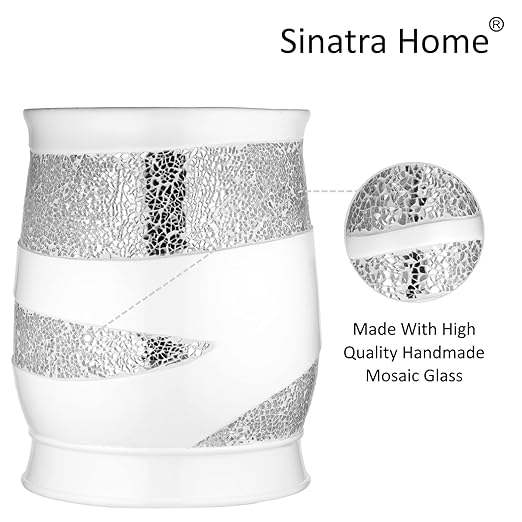 Zahari Home Sinatra Waste Basket Decorative Beautiful Designs Bathroom Bedroom Living Room Decor, White