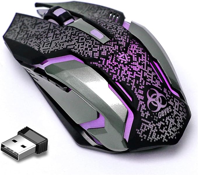 VEGCOO Wireless Gaming Mouse, C8 Wireless Rechargeable Mouse with Colorful LED Lights and 2400/1600/1000 DPI for Laptop and Computer (C9 Silver)