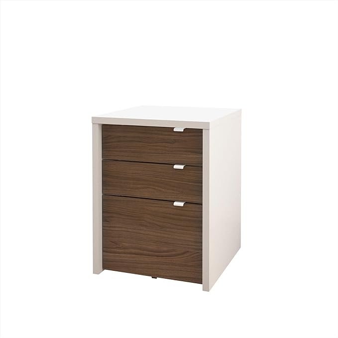 Nexera 3-Piece Home Office with Multi-Purpose Storage & Desks, White & Walnut