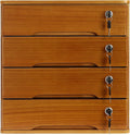 Lockable Desk Organizer Wooden Desktop Drawers Office Flat Files Storage Box Locking Countertop Storage Cabinet (Wood Yellow, 4-Tier)