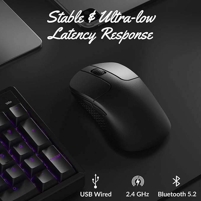 Keychron M3 Mini Wireless Optical Mouse, Bluetooth 5.2/2.4 GHz/Wired Gaming Mouse, Programmable PixArt 3311 Sensor with up to 12,000 DPI/ 650 IPS, Lightweight Ergonomic for Windows Mac Linux - Black