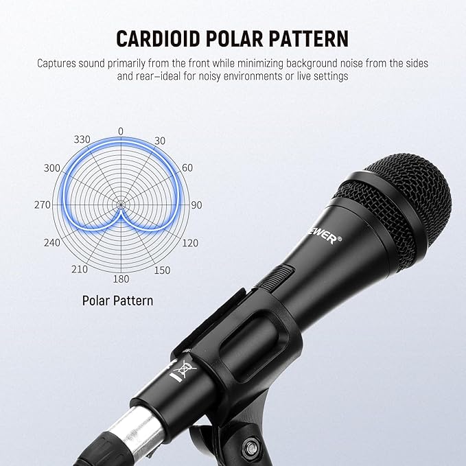 NEEWER NW-040 Cardioid Dynamic Microphone with XLR Cable, Rigid Metal Shell, Cleaning Cloth, Unidirectional Pickup Mic for Musical Instruments Voice Public Speech Podcast Singing PC Gaming Streaming