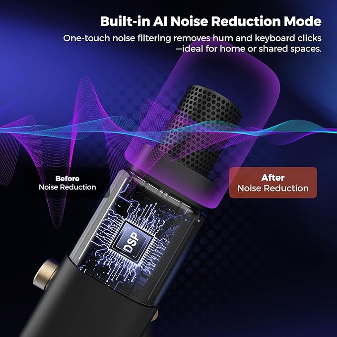 NearStream AM15X Dynamic USB/XLR Microphone with Desk Stand, Supercardioid Podcast Mic with AI Noise Cancellation, 24-Bit/48kHz, Headphone Monitoring, Mute & Gain for Streaming, Recording,Gaming