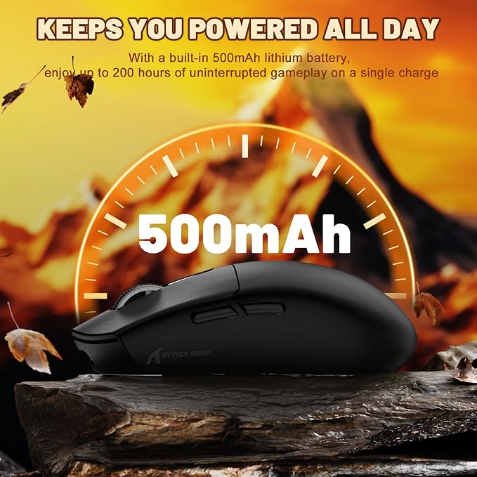 MAMBASNAKE Attack Shark G3 Wireless Gaming Mouse with Tri Mode Wired/2.4Ghz/BT,59g Ultra-Lightweight,25000 DPI,1000 Polling,PixArt PAW3311 Sensor,500mAh Long Battery,Programmable for PC Gamer(Black)