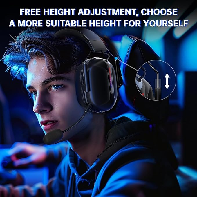 RYR Wireless Gaming Headset for Xbox Series X|S, Xbox One, PC, PS4/5, Mac, Switch, Mobile, 3D Surround Sound, Bluetooth 5.3, 60H Battery, Gaming Headphones with Detachable Noise Canceling Mic-Black