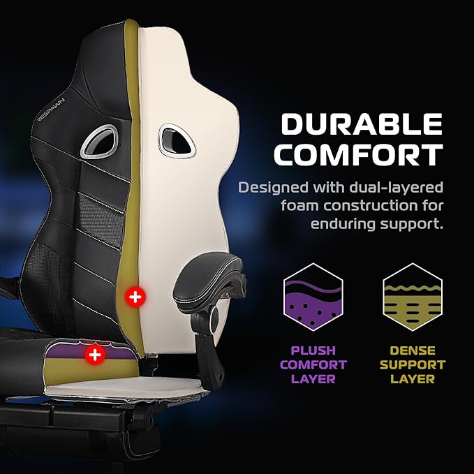 RESPAWN 110 Pro Ergonomic Gaming Chair with Footrest for Adults - Comfortable Office Gaming Recliner with Lumbar Support and Headrest, Racing Style Video Game Chairs for Computer Gamer - Blue