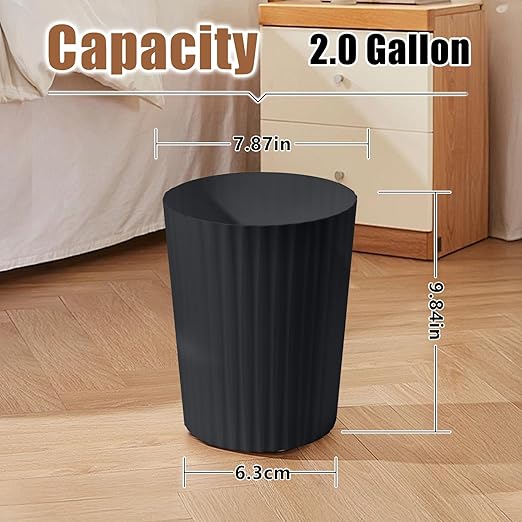 Small Platic 2 Gallon Trash Can - Compact Wastebin for Bathroom, Kitchen, Office, Home Use - Black