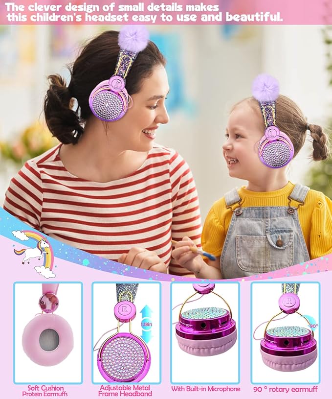 SVYHUOK Cat Ear Wireless Headphones for Kids with Mic, Bluetooth Over Ear Headset for School Cellphone Smartphones Laptop PC LED Light,Wired Headset for School Home (Violet Ball)