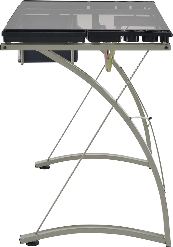 Coaster Home Furnishings - Melo - Metal and Glass - 41-Inch Drafting Table with Adjustable Pitch, Three Drawers, Retractable Pencil Ledge and Storage Compartments - Home Office - Silver - 800986