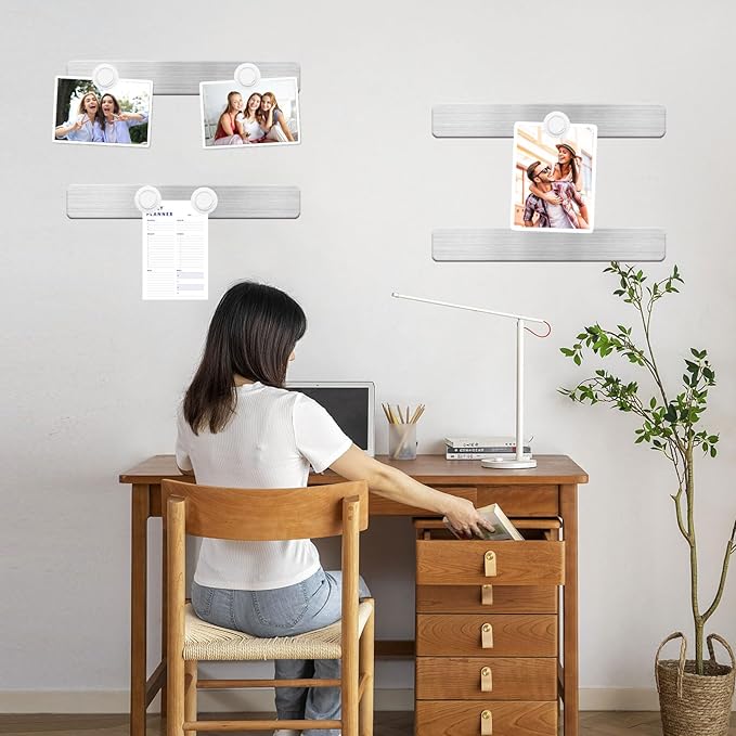 Magnetic Board Frameless Stainless Iron Board Strips, Magnetic Strips with Adhesive Backing Magnet Board Magnetic Bulletin Board Memo Board with 7 Pcs White Magnets for School Office Home, 3Pcs