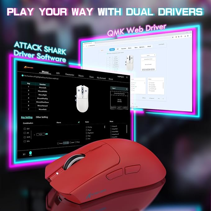ATTACK SHARK X1 Ultralight Wireless Gaming Mouse with Magnetic RGB Charging Dock,PixArt PAW3395 Pro Sensor,40000DPI,BT/2.4Ghz/Wired,1K Polling,Optical Micro Switch,Web Driver for PC Mac Gamer(Red)