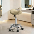 Saddle Stool, Adjustable Height Ergonomic Swivel Chair with Wheels, PU Leather Saddle Seat with Ring Pedal for Salon, Massage, Clinic, Lab, and Office