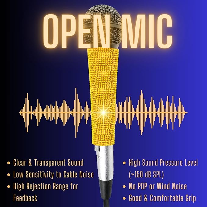Wired Microphone Karaoke for Singing, Sparkly Gold Vocal Dynamic Mic with Cable