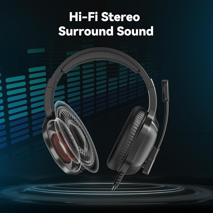 Gaming Headset with Microphone for Pc, Xbox One Series X/s, Ps4, Ps5, Switch, Stereo Wired Noise Cancelling Over-Ear Headphones with Mic, RGB, for Computer, Laptop, Mac, Nintendo (Black)