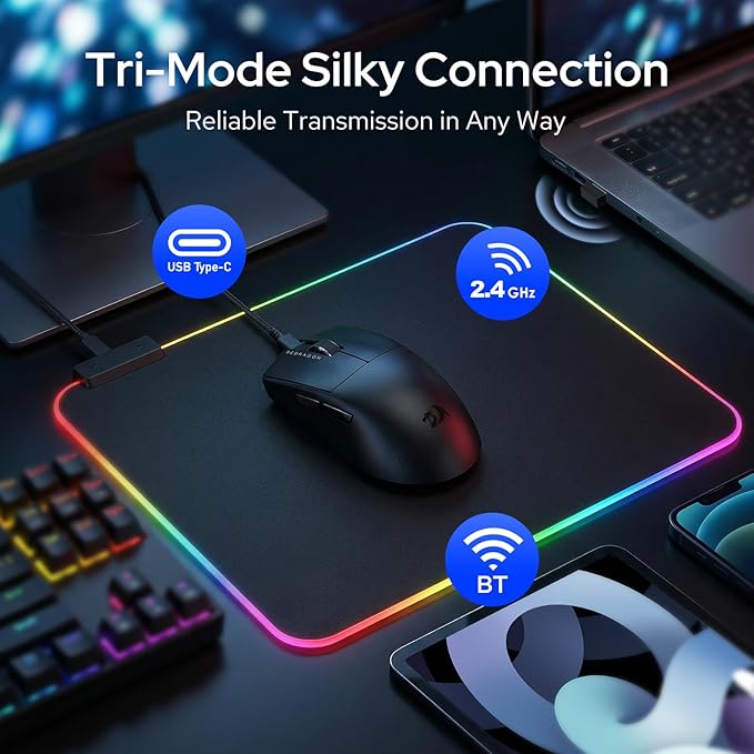 Redragon M999 Wireless Gaming Mouse, Tri-Mode Mouse with RGB Magnetic Charging Dock, 45000 DPI MAX Adjustable, 4 Programmable Buttons, Ergonomic Design for PC Laptop Mac