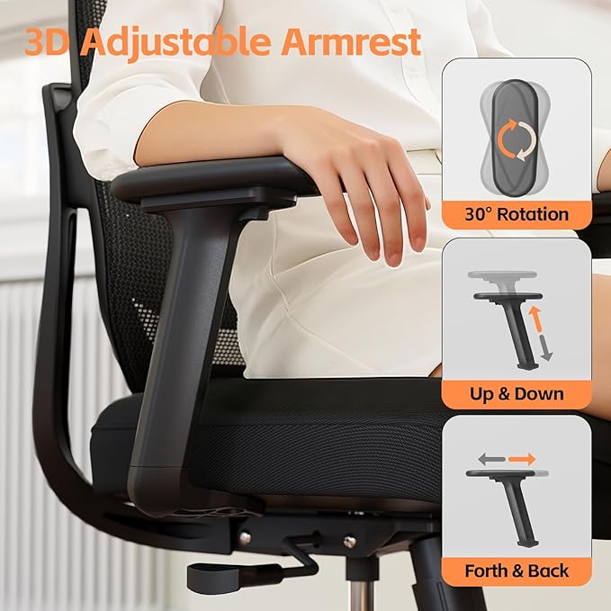 Ergonomic Office Chair, Home Office Desk Chairs, 3D Lumbar Support High Back Desk Chair, Comfortable Computer & Gaming Chair for Office & Home - Black
