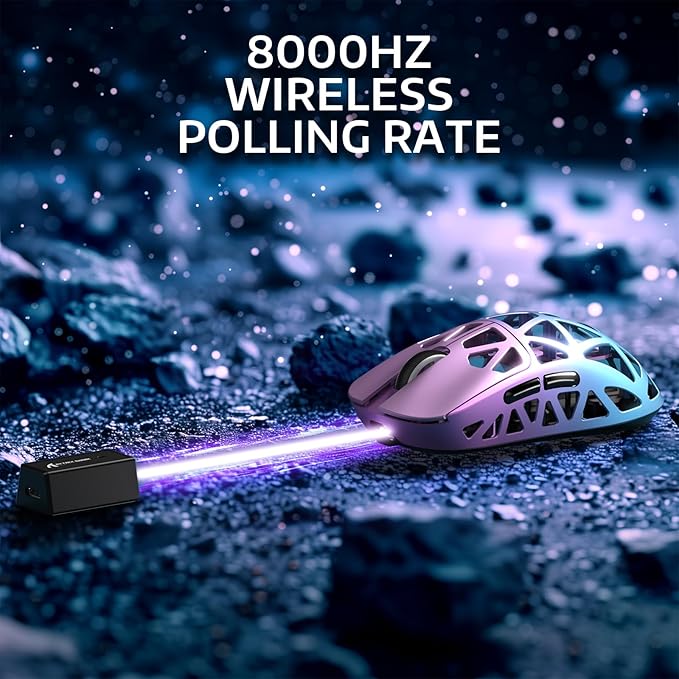 ZIYOU LANG x Attack Shark R2 Wireless Gaming Mouse, Lightweight Magnesium Alloy, PAW3950 42000 DPI Optical Sensor, 8KHz Polling Rate, BT/2.4G/Wired Programmable Mice with Grips Sticker (Purple Blue)