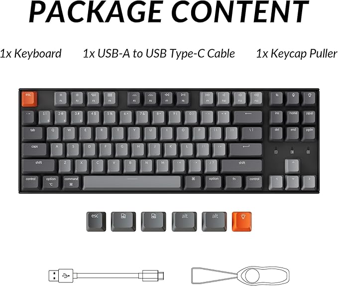 Keychron K8 Tenkeyless Wireless Mechanical Keyboard for Mac, White Backlight, Bluetooth, Multitasking, Type-C Wired Gaming Keyboard for Windows with Brown Switch