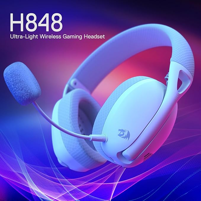 Redragon H848 BT Wireless Gaming Headset - Lightweight - 7.1 Surround Sound - 40MM Drivers - Detachable Microphone - Multi Platforms for PC, PS5/4/3, Switch, Mobile