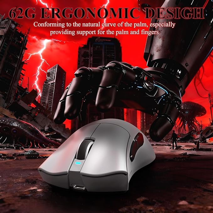 MAMBASNAKE Attack Shark V3 PRO 62g Superlight Wireless Gaming Mouse,RGB Magnetic Charging Dock,BK52820 Tri-Mode BT/2.4G Wireless/Wired Mouse,25000DPI,500mAh,5 Programmable Buttons for Pc/Mac,White