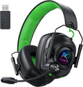 Wireless Gaming Headset with Noise Canceling Microphone for PC, PS5, PS4, Switch, Mac, 2.4 GHz Wireless & Bluetooth 5.4 Gaming Headphones, Cool RGB Lighting, 40Hr Battery, 50mm Drivers(Black Green)