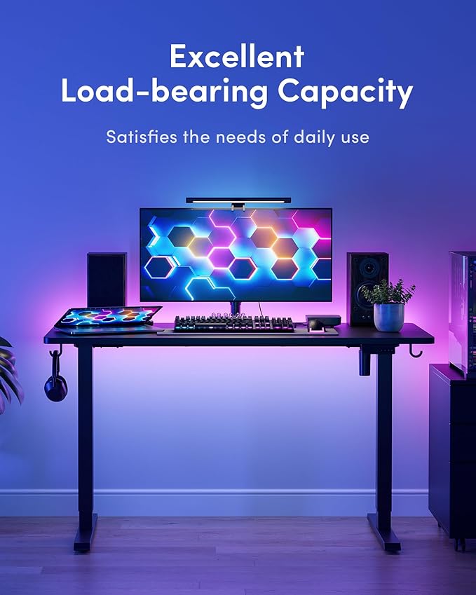 Cubiker Standing Desk, 55x28 Inches Sit Stand Home Office Desk, Electric Stand up Desk, Adjustable Desk with Splice Board, Black Frame/Black Top