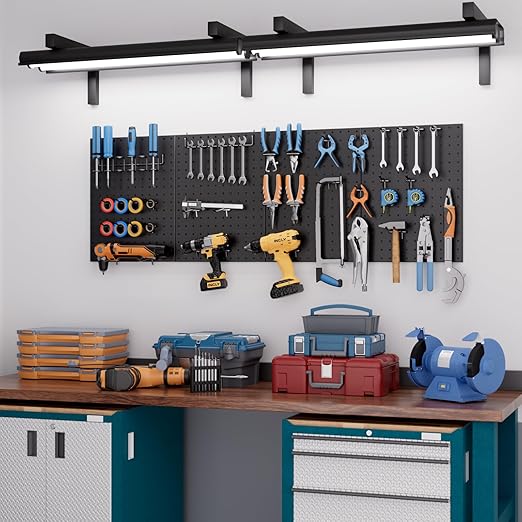 INCLY 4 Pack Peg Board, 12"x16" Upgrade Heavy Duty Metal Pegboard Panels, Black Pegboard Wall Organizer, Peg Board Panels for Walls Home, Garage Tools Storage, Shed, Craft Room, Office, Kitchen