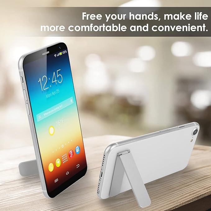 TIESOME Ultra-Thin Cell Phone Holder, Adjustable Mini Alloy Phone Kickstand Portable Foldable Phone Stand Adjustable Angle for Mobile Phone Tablet Universal Model (Silver)