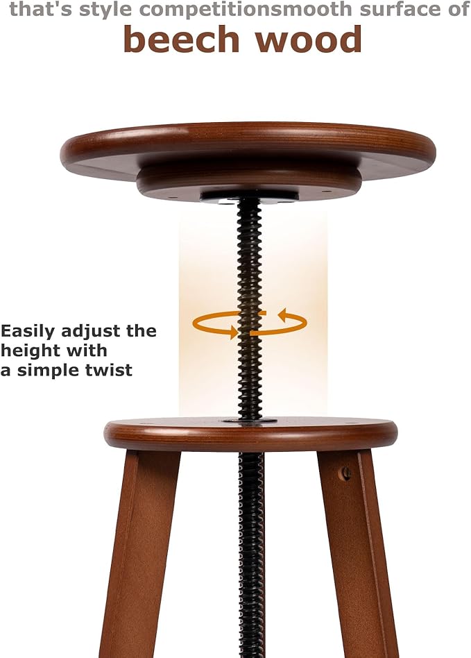 DJAR Wooden Drafting Stool, Beech Wood, Artist Stool Chair with Adjustable Height, Supports Up to 180 Lbs, for Artists, Home, Kitchen, or Office, Walnut