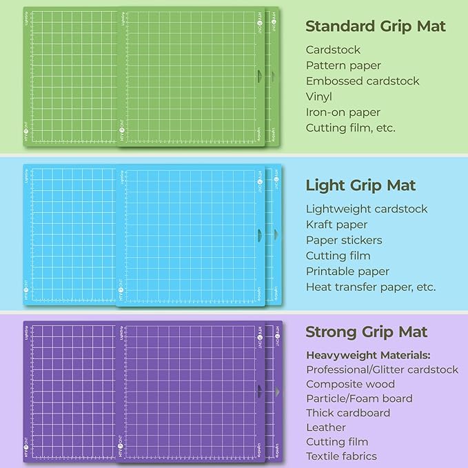 HTVRONT Cutting Mat, 6 Pcs Cutting Mat 12x12 & 12x24in(Standard, Light, StrongGrip) Compatible with Cricut Maker 3/Maker 4/Maker/Explore 3/4/Air 2/One, Variety Adhesive Sticky Cutting Mats Accessories