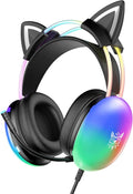 Cat Ear Gaming Headset with Microphone, RGB Rainbow Lighting, Surround Sound, 3.5mm Wired Over-Ear Headphones for PC/PS4/PS5/Switch/Laptop, Lightweight and Adjustable Headband