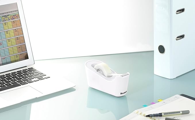 Scotch Tape Dispenser,White,Great for School or Office and Includes 1 Roll of Scotch Magic Tape 3/4 in x 350 in,ABS Material,(Pack of 4)