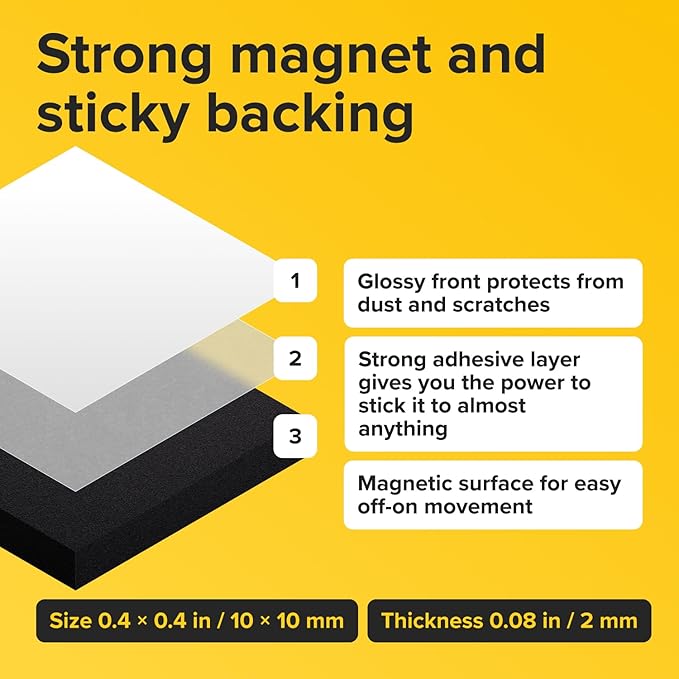 Hyper-Sticky Magnets with Adhesive Backing (250 pcs) - Strong Magnetic Squares for Whiteboard, Fridge, Crafts - Easy to Cut Stickers for Planning and Organization