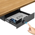 Under Desk Drawer with Biometric Fingerprint Lock, Metal Undermount Table Drawer, Slides Out Tray Organizer for Paper, Pencil, and Laptop 16"x11.8"x3.6", Black with Fingerprint Lock