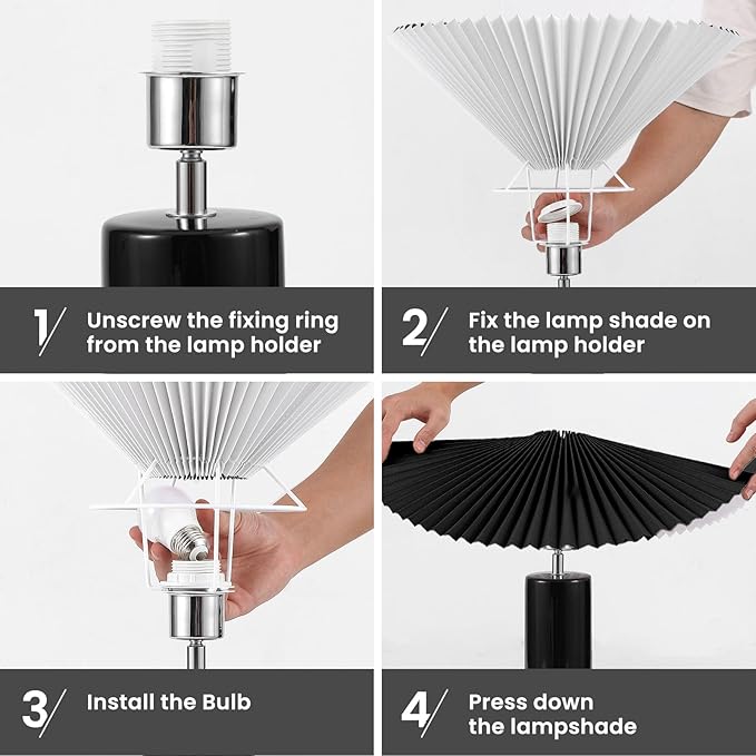 EOEYYOYB Ceramic Table Lamps for Bedroom, Adjustable Shade Lamps for Night Stands, Modern Cylindrical Nightstand Table Lamps 5W E26 for Bedroom Bedside Buffet, Black
