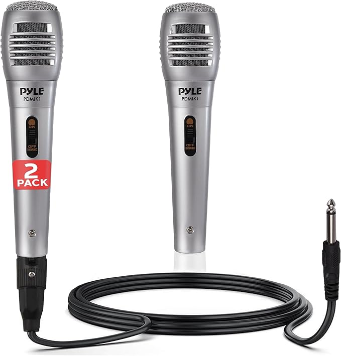 Pyle Professional Dynamic Microphone - 2-Pack Unidirectional Handheld Mic with Built-in Pop Filter, High Signal Output, 6.5 ft. XLR Audio Cable, Ideal for Stage, Karaoke & Studio Performances