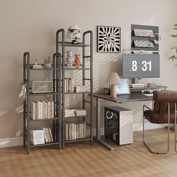 YMYNY 5 Tier Bookshelf, Freestanding Bookcase for Living Room, Bedroom, Home Office, Multi-Functional Storage Rack Organizer, Display Rack with Metal Frame, Rust Resistance, Black, UHBC055B