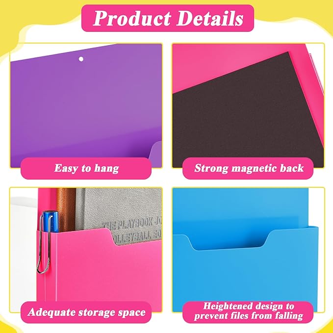 gisgfim 8 Pcs Magnetic Wall File Organizer Magnetic File Paper Holder Hanging Refrigerator Magazine Mail Holder for Planners Letters Documents Whiteboard Classroom Office Home (Colorful,10 x 13 Inch)