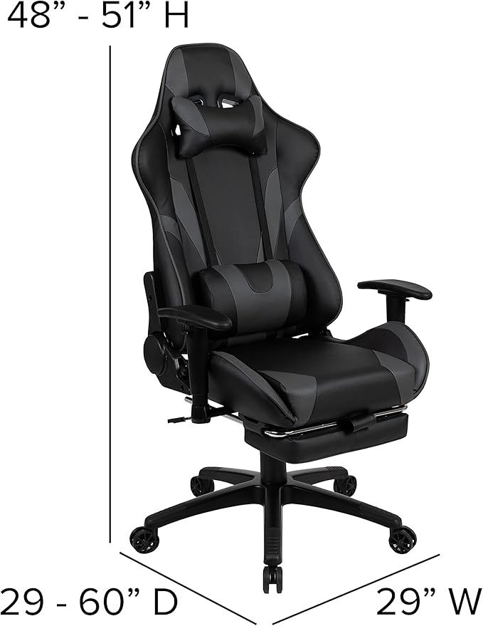Flash Furniture Optis Black Gaming Desk with Cup Holder/Headphone Hook and Monitor/Smartphone Stand & Gray Reclining Gaming Chair with Footrest