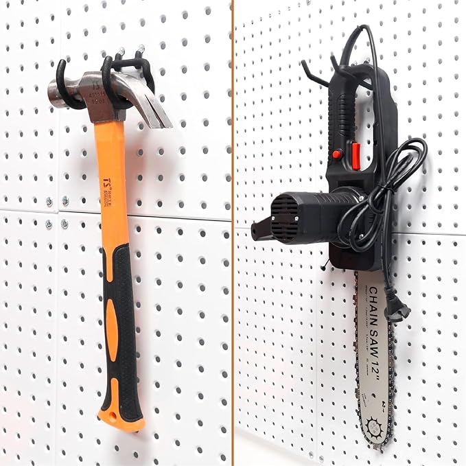 HUHOLE 10-Pack Heavy Duty Pegboard Hooks for Power Tools & Garage Organization, Vinyl-Coated Steel Drill Holders & Utility Hangers, Fits Standard 1/4" Pegboards (Black) | Heavy Duty, for Power Tools, Drill, Hammer, Cord