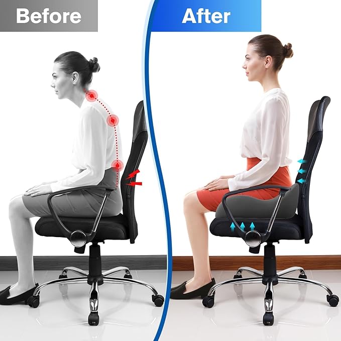 TranquilRelax Seat Cushion Office Chair Cushion for Back & Tailbone & Sciatica Pain Relief, Grey Memory Foam Desk Chair Pressure Relief Seat Cushion for Long Sitting Car Drivers, Office Worker
